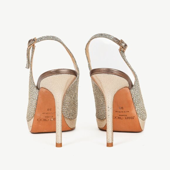 Jimmy Choo Nova Champagne Glitter Fabric Slingback Peep-Toe Pumps - Picture 3 of 9